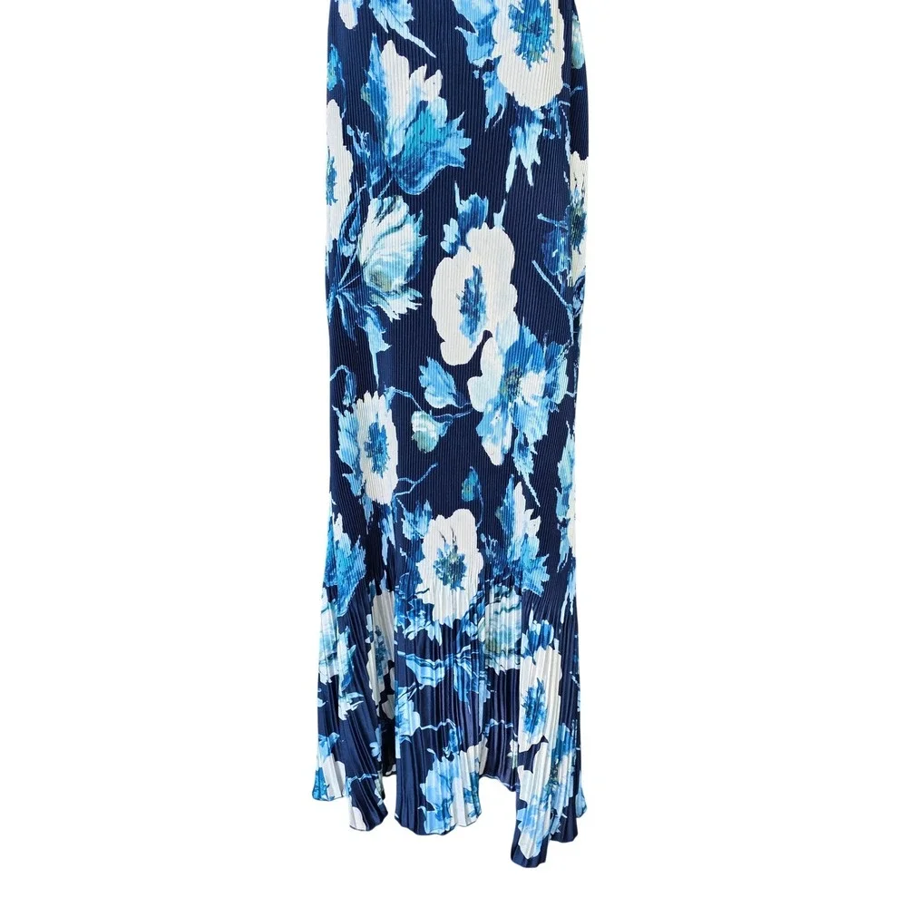 Abercrombie & Fitch Strapless Maxi Dress Womens Large Blue Floral Pleated